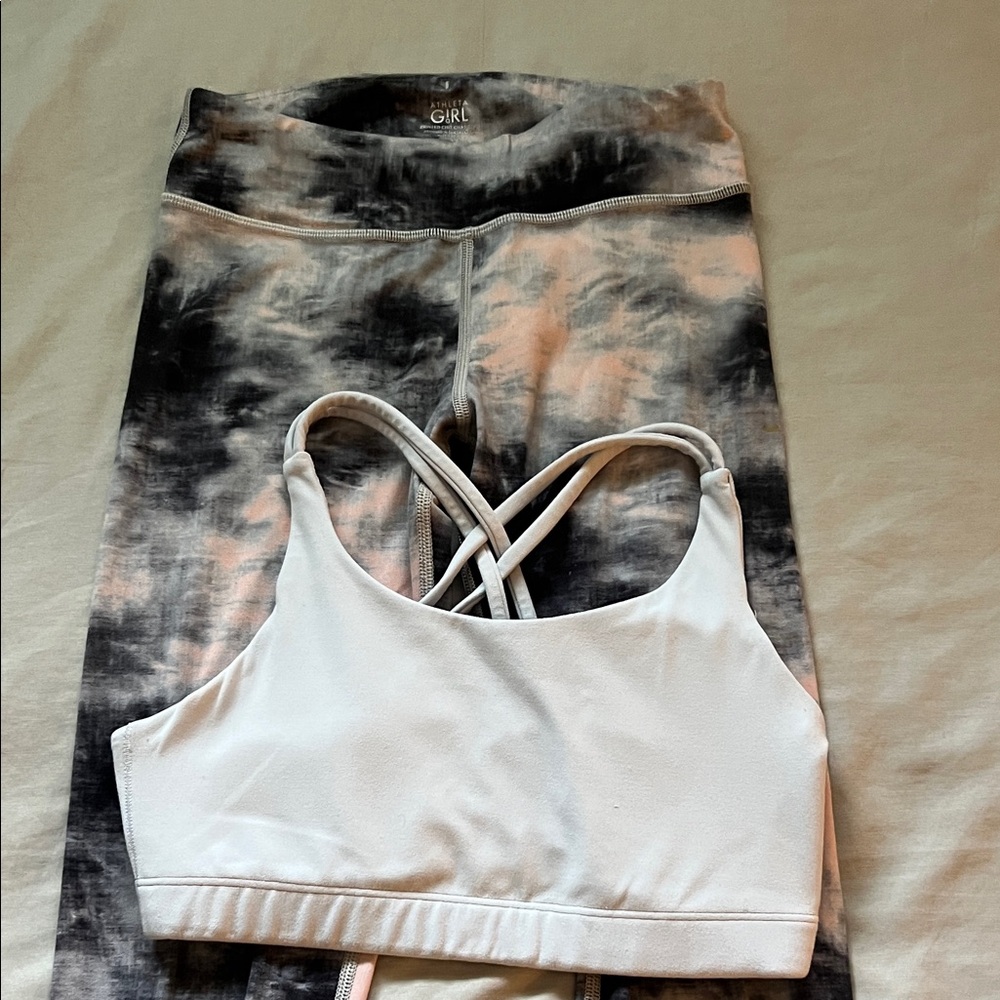 Athleta Girl Tie-Dye Leggings and light blue Sports Bra Set size 12